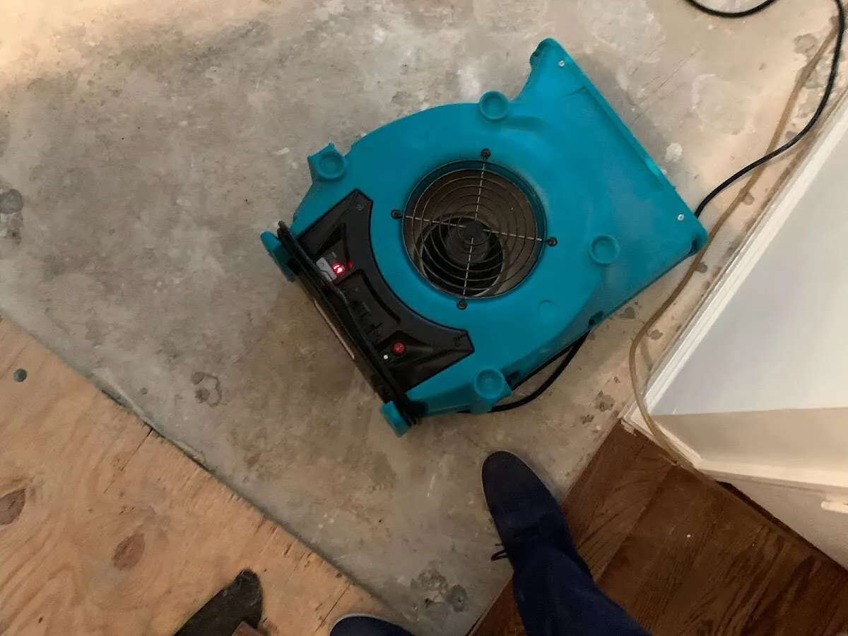 Air mover drying subfloor during Commercial Water Damage Restoration in Pittsgrove