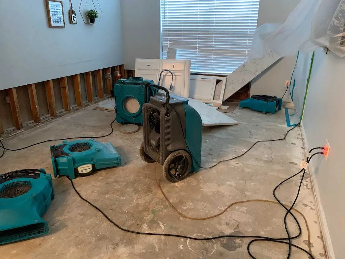Dehumidifier in flood-cut room for Water Damage Restoration in Pittsgrove